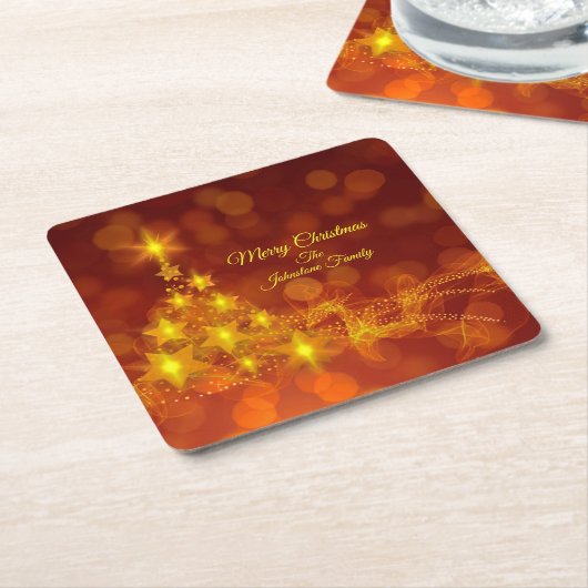 一致するセット金ゴールド星ツリー変更名 スクエアペーパーコースター (アングル)