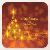 一致するセット金ゴールド星ツリー変更名 スクエアペーパーコースター (正面)