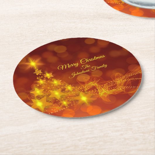 一致するセット金ゴールド星ツリー変更名 ラウンドペーパーコースター (アングル)