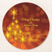 一致するセット金ゴールド星ツリー変更名 ラウンドペーパーコースター (正面)