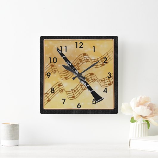 一致するフカラフルレームを持つClarinetデザイン スクエア壁時計 (ホーム)