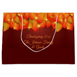 一致する感謝祭オレンジの葉の名前Year Large ラージペーパーバッグ