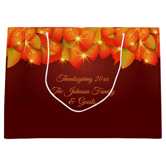 一致する感謝祭オレンジの葉の名前Year Large ラージペーパーバッグ (正面)