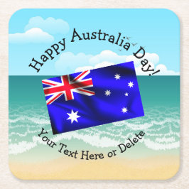 一致する文字の編集Australia Day Flagビーチ スクエアペーパーコースター