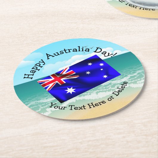 一致する文字の編集Australia Day Flagビーチ ラウンドペーパーコースター (アングル)