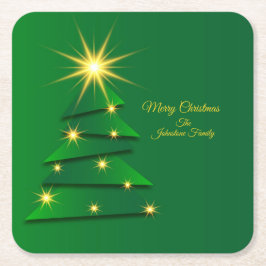一致する緑のツリー変更名 スクエアペーパーコースター