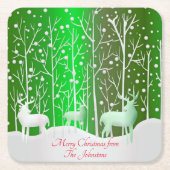 一致セット白トナカイ編集名（緑） スクエアペーパーコースター (正面)
