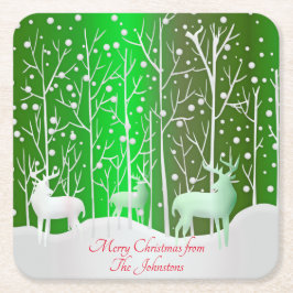一致セット白トナカイ編集名（緑） スクエアペーパーコースター