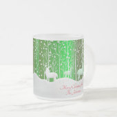 一致セット白トナカイ編集名（緑） フロストグラスマグカップ (正面右)