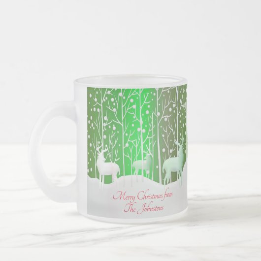 一致セット白トナカイ編集名（緑） フロストグラスマグカップ (左)