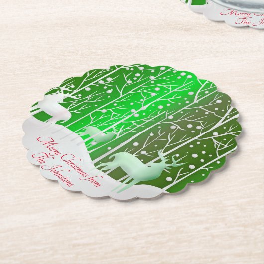 一致セット白トナカイ編集名（緑） ペーパーコースター (アングル)