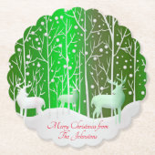 一致セット白トナカイ編集名（緑） ペーパーコースター (正面)