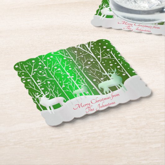 一致セット白トナカイ編集名（緑） ペーパーコースター (アングル)