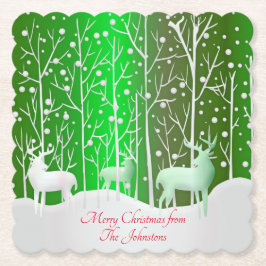 一致セット白トナカイ編集名（緑） ペーパーコースター