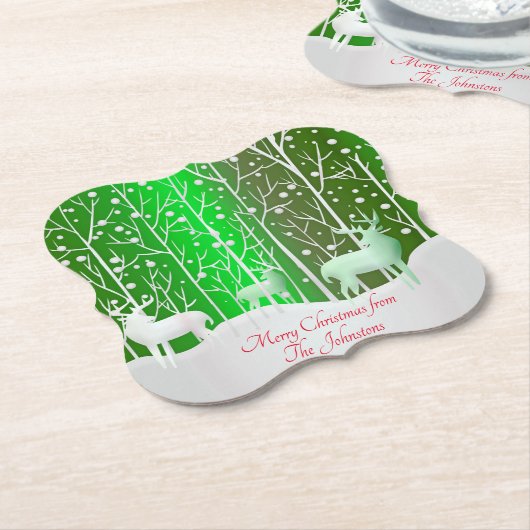 一致セット白トナカイ編集名（緑） ペーパーコースター (アングル)