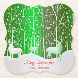 一致セット白トナカイ編集名（緑） ペーパーコースター