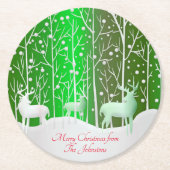 一致セット白トナカイ編集名（緑） ラウンドペーパーコースター (正面)