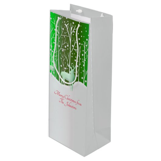一致セット白トナカイ編集名（緑） ワインギフトバッグ (正面アングル)