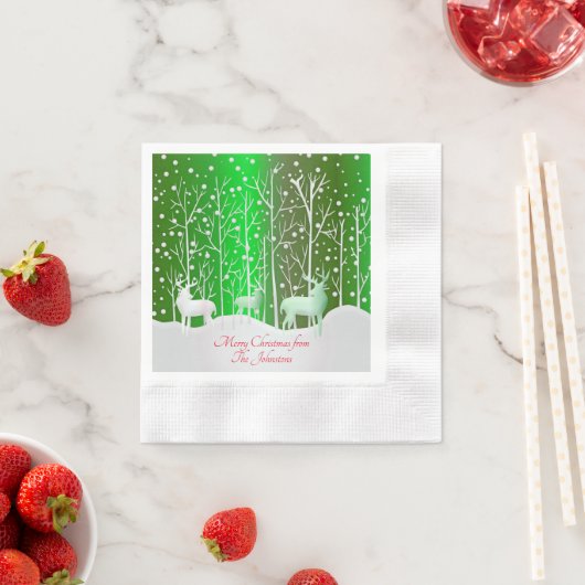 一致セット白トナカイ編集名（緑） 縁ありカクテルナプキン (インサイチュ)