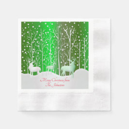 一致セット白トナカイ編集名（緑） 縁ありカクテルナプキン