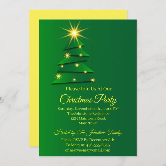 一致セット緑のツリー変更名文字クリスマス 招待状 (正面/裏面)