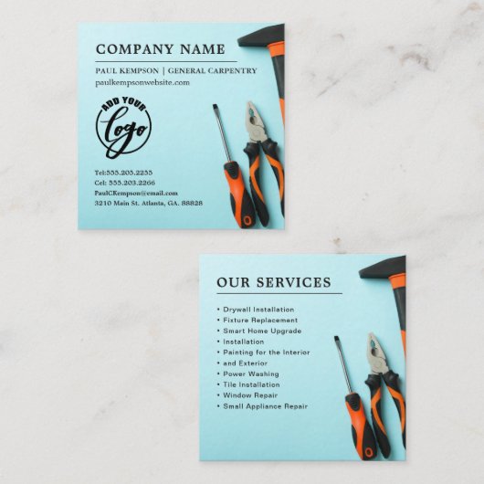 一致ツールセット |提供される便利屋 スクエア名刺 (正面/裏面)