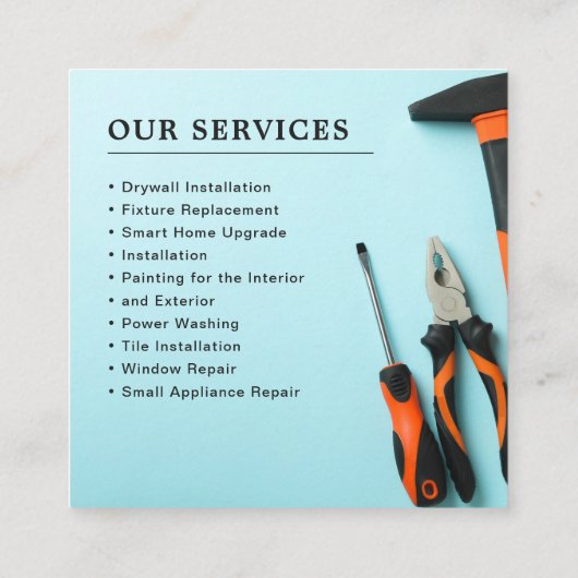 一致ツールセット |提供される便利屋 スクエア名刺 (裏面)