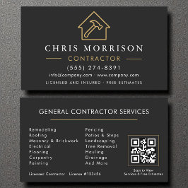 一般建築モダンブラック金ゴールドQRコード 名刺