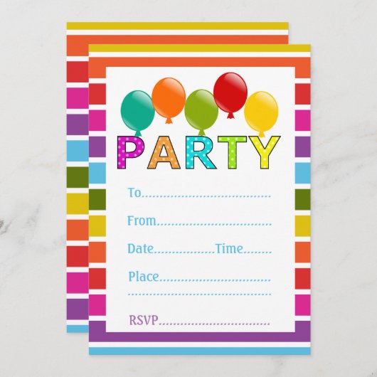 一般数々の色バルーンパーティー 招待状 (正面/裏面)