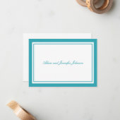 一般的ありがとうメッセージカード(水のティール（緑がかった色）/白) ノートカード (正面/裏面インサイチュ)