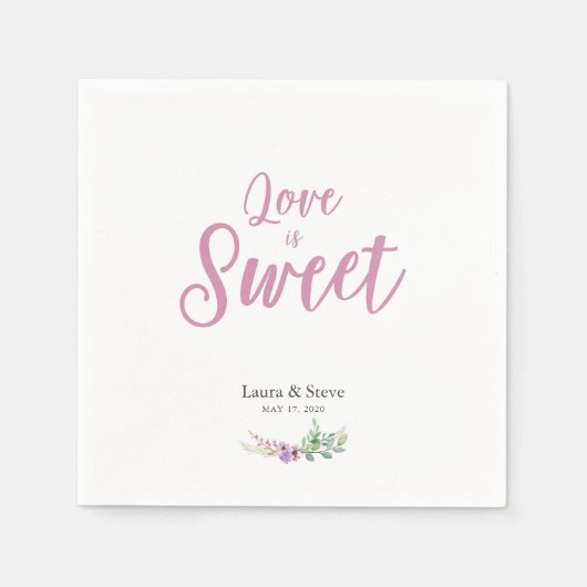 一般的なイベントの水色パープルフローラデザイン スタンダードカクテルナプキン (正面)