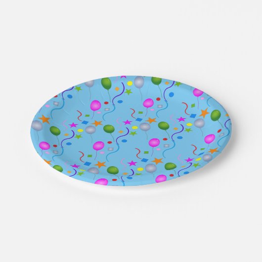 一般的なフェスティバルバルーンとBLUE上のストリーマー ペーパープレート (アングル)