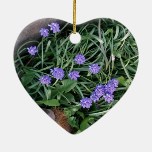 一般的なブドウのヒヤシンス、青い紫の花、フローラ セラミックオーナメント (裏面)