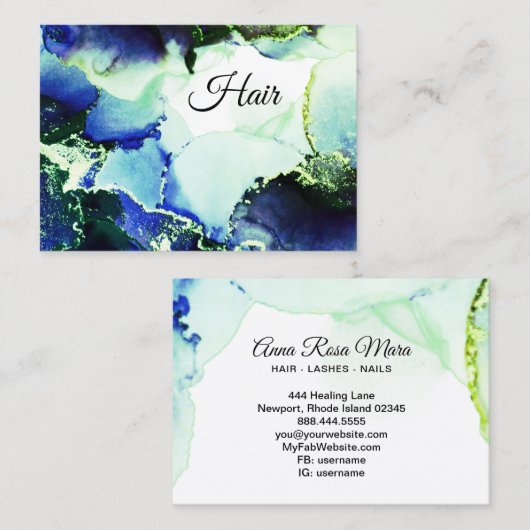 *~*一般的なヘア爪、 ネイルまつげティール（緑がかった色）霊気グリッター 名刺 (正面/裏面)