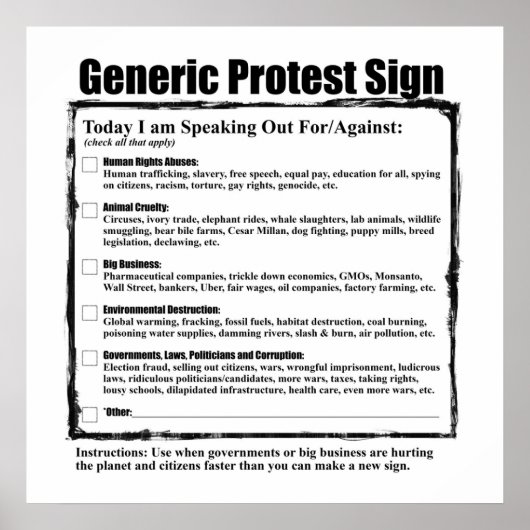 一般的なユーモアのある抗議サイン ポスター (正面)