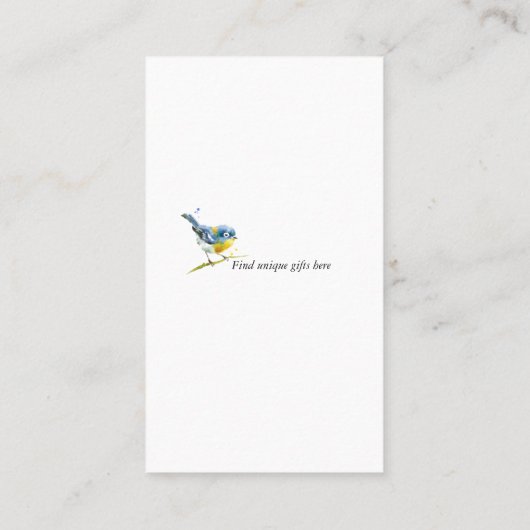 一般的な枝の水彩画の小さく青い鳥 名刺 (裏面)