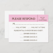 一般的な淡いピンクのRSVPの応答カード 出欠カード (正面/裏面)