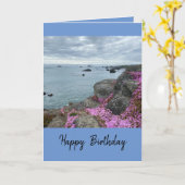 一般的な誕生日グリーティングカードと海シーン カード (黄色い花)