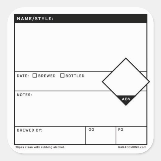 一般的なHomebrewラベル書き込み可能なボトルスタンプ スクエアシール (正面)