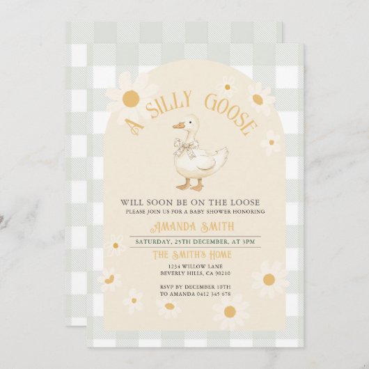 一般的に中立デイジーグリーンガチョウ赤ちゃんシャワー 招待状 (正面/裏面)