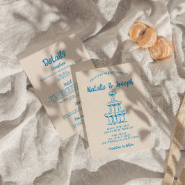 一色の青いシャンパンタワーに手描き結婚。 招待状