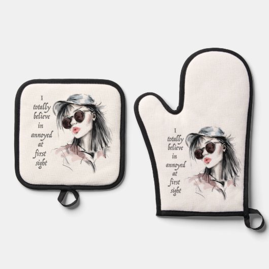 一見しただけでは腹が立つ 鍋つかみ&鍋敷きセット (正面)