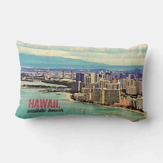 一見のハワイオアフの島のWaikikiのレトロの古いビーチ ランバークッション (裏面)