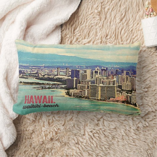 一見のハワイオアフの島のWaikikiのレトロの古いビーチ ランバークッション (ブランケット)