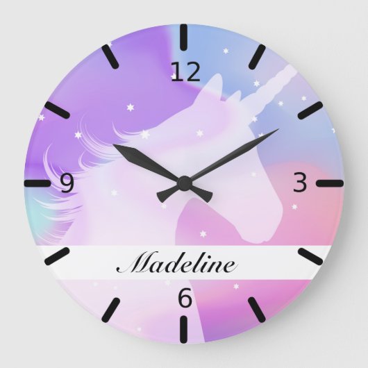 一角パーソナライズされたカラフルシルエット ラージ壁時計 (正面)