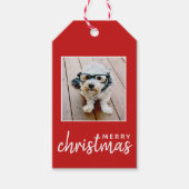 一角写真とメリークリスマス – 赤 ギフトタグ (正面)