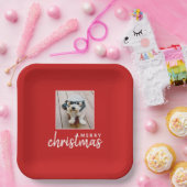 一角写真とメリークリスマス – 赤 ペーパープレート (パーティー)