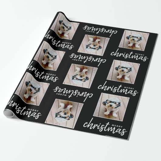一角写真とメリークリスマス – 黒 ラッピングペーパー (アンロールド)