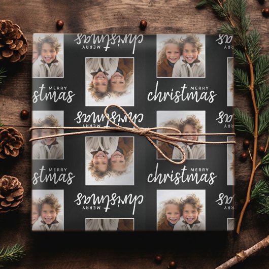 一角写真とメリークリスマス – 黒 ラッピングペーパー
