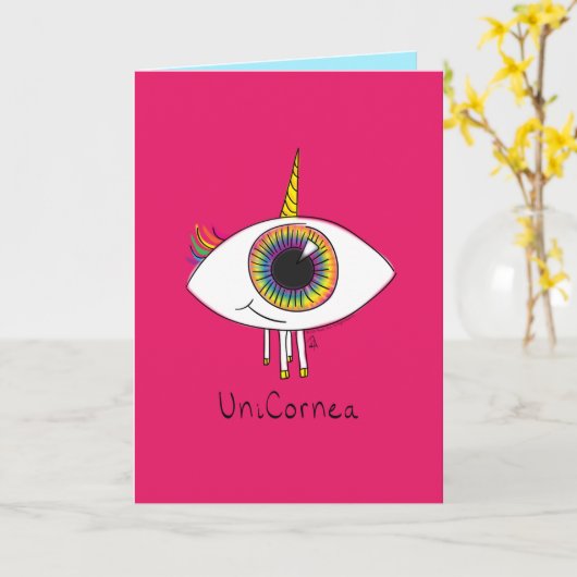 一角呼吸-虹の一角のアイグリーティングカード カード (黄色い花)